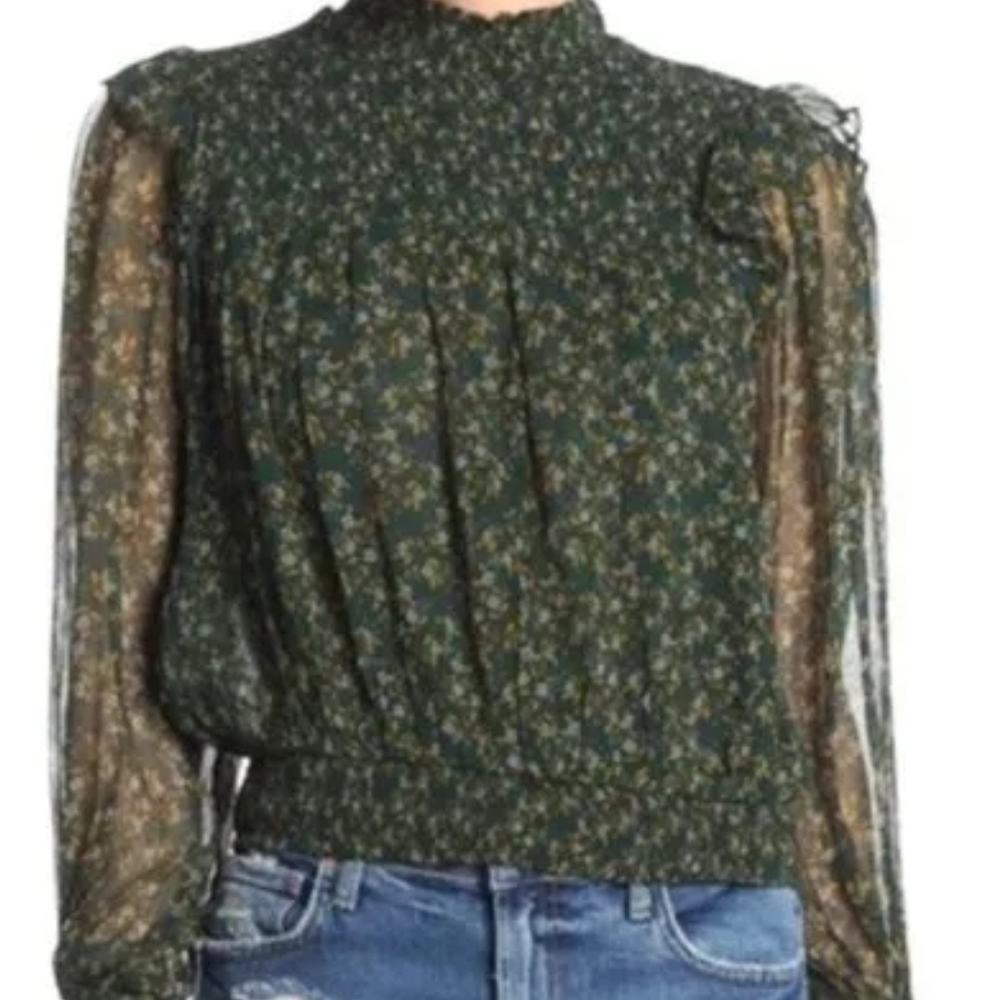 Free People Green Floral Blouse